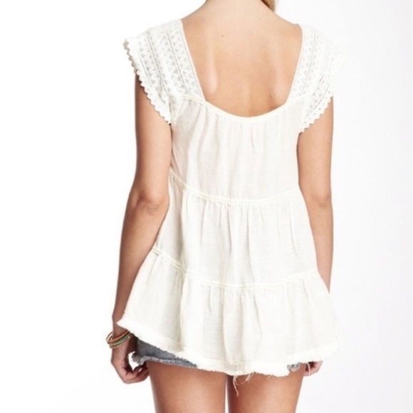 Free People Ivory Linen Crochet Bohemian Tribal Tank Top  -  XS - Picture 2 of 14